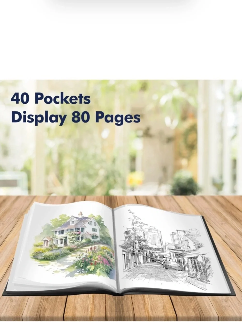 Art Portfolio Folder, 40 Clear Pockets Paper Protectors Display 80 Pages 17”x12” - Picture 2 of 8
